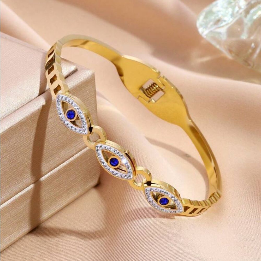 Gold Evil Eye Bangle Bracelet A1616